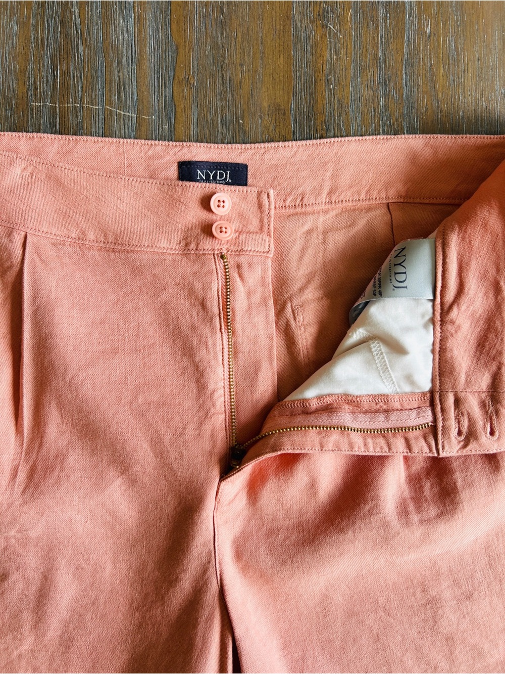 NYDJ Linen Shorts 16P Lift Tuck Technology Coral Pink Bermuda Style NWOT - Picture 8 of 11